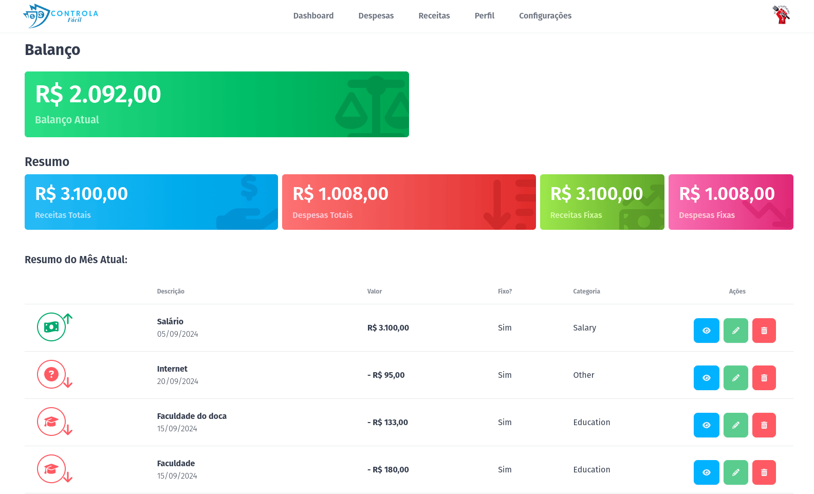 Controla Fácil - Sistema de controle financeiro pessoal